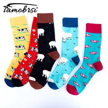 

2020 Farm Animal Sheep Cow Pig Premium Funky Men Women Socks Happy Short Bamboo Male Cotton Funny Crazy Female Trekking Socks