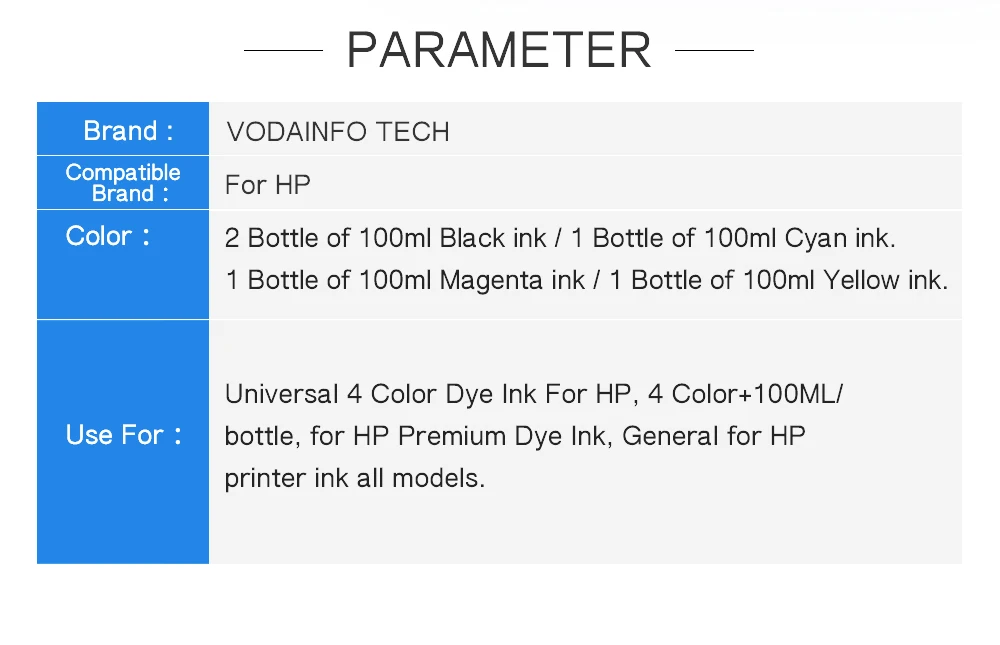 5 флаконов CMYK 100 мл Универсальный Заправляемый краситель, совместимый для hp для Canon для Brother для Epson для Lexmark для DELL