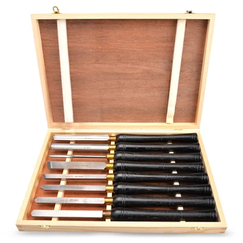 

HSS Lathe Chisel Set 8 PC Set For Wood Turning Hardwood Handle High Speed Steel Brass Ferrules Wooden Case Woodworking Chisels