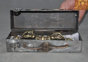 

christmas Tibet temple Aerolite iron Skull Box Boxes bronze Gilt amulet Vajra Dorje Phurpa New Year