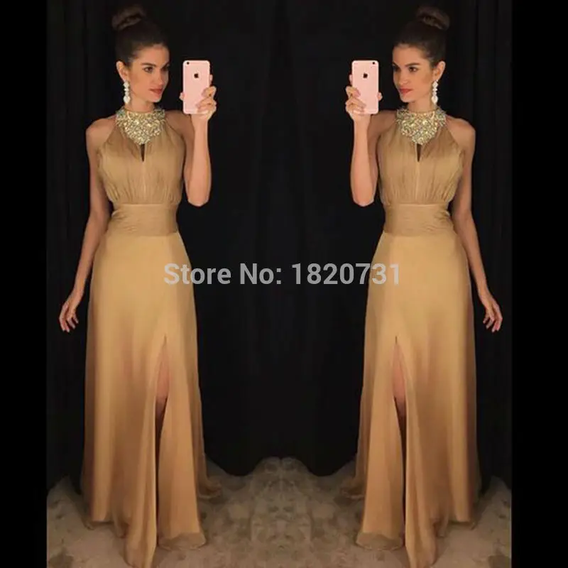 Sexy-Chiffon-Long-Gold-Evening-Dresses-Sexy-Slit-Sleeveless-High-Neck-A-Line-Party-Prom-Gown