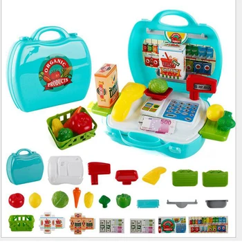 

Plastic Portable Supermarket Suitcase with Vegetables Fruits Accessories Toys Kids Playset Simulation Role Play Pretend Play Toy