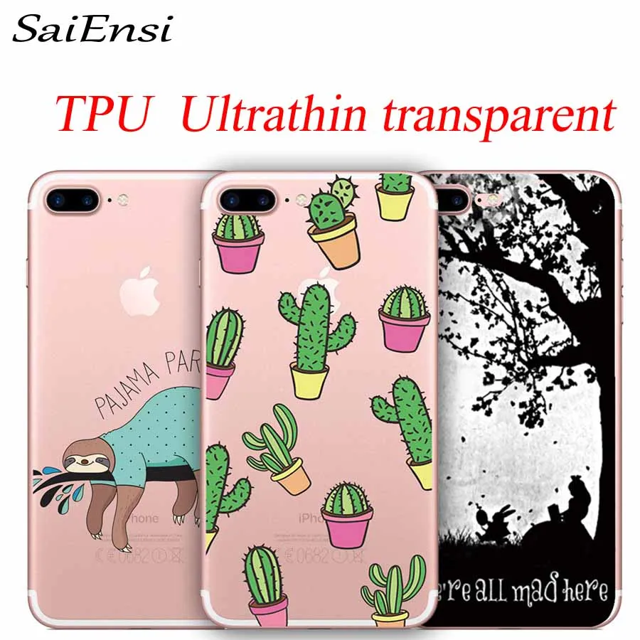 

for iphone 7 7plus case Sloth Cactus cat Transparent soft TPU cases for iphone 5 5S 6 6S 6plus 8 plus X XS XR MAX Back cover