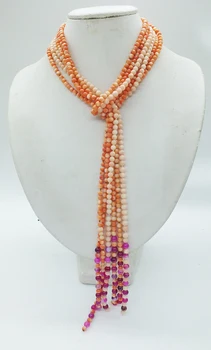

2018-7-30# lassic 120CM 3 Layer Natural Pink, orange Coral Tassel Long Necklace Women Trendy Sweater Costume Jewelry Gift