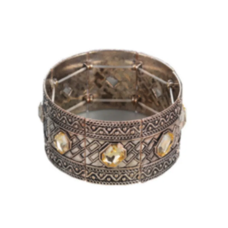 

High-ranking Crystal Bracelets & Bangles Bohemia Charm Stretch Adjustable Vintage Marcasite Wide Bracelet For Women Jewelry Gift