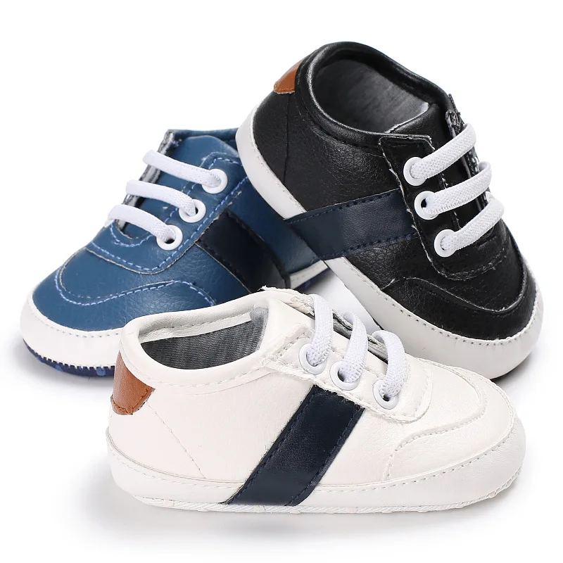 

2019 baby shoes newborn boys and girls stitching pattern first walker children's children's lace PU sports shoes 0-18 months