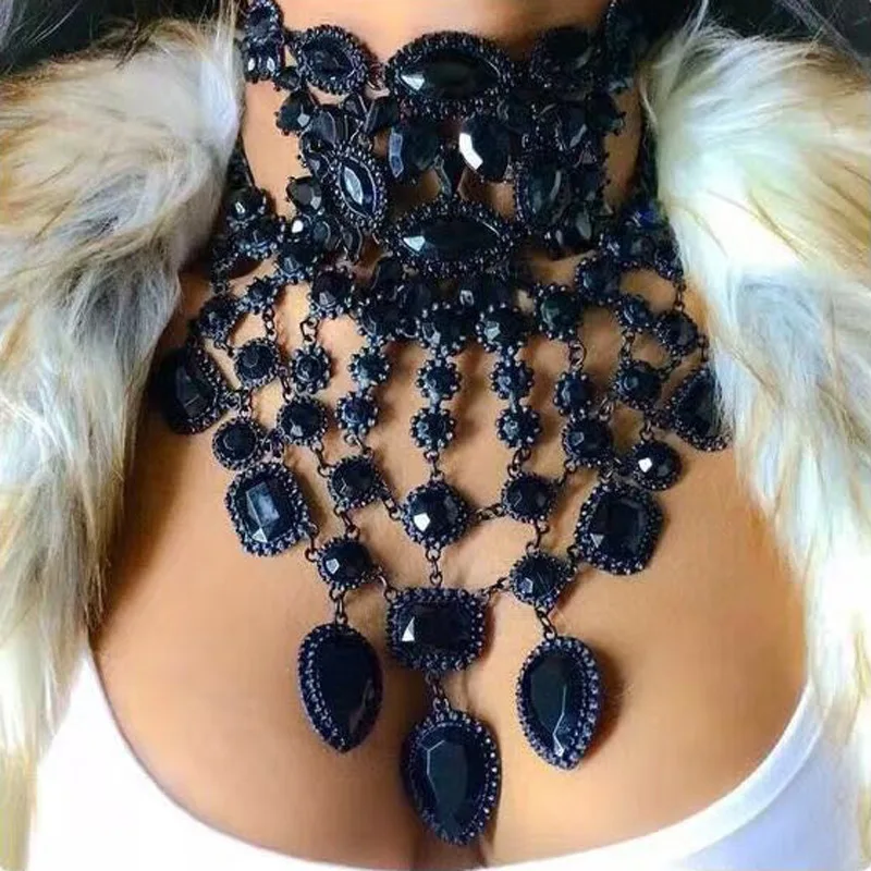 

Brand 2018 Hot Sale Black Big Chokers For Women Boho Party Maxi Statement Necklace Collar Jewelry Gift Femme Bijoux