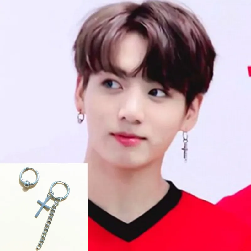 

1pair KPOP Bangtan Boys Album V Cross Stud Earrings K-pop Jewelry Accessories For Mens And Womens Earring