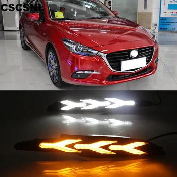 

CSCSNL 1Pair Car LED DRL Daytime Running Light ABS Fog Lamp With Yellow Flowing Turning Signal light For Mazda 3 Axela 2017 2018