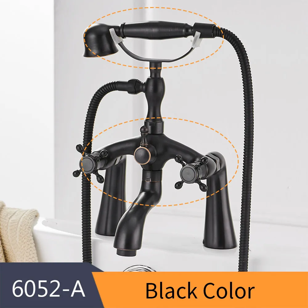 Смесители для ванны, античный латунный материал, набор для душа, смеситель для ванны, кран для ванной комнаты, двойной держатель, кран HJ-6051 - Цвет: Black-6052-A