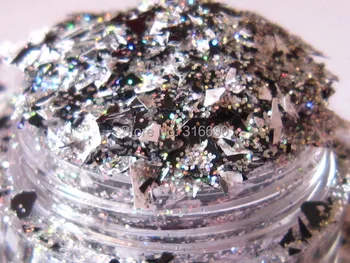 

Solvent Resistant Glitter Mix for gel nail polish black and white flake glitter silver fine glitter for nail polish making G369
