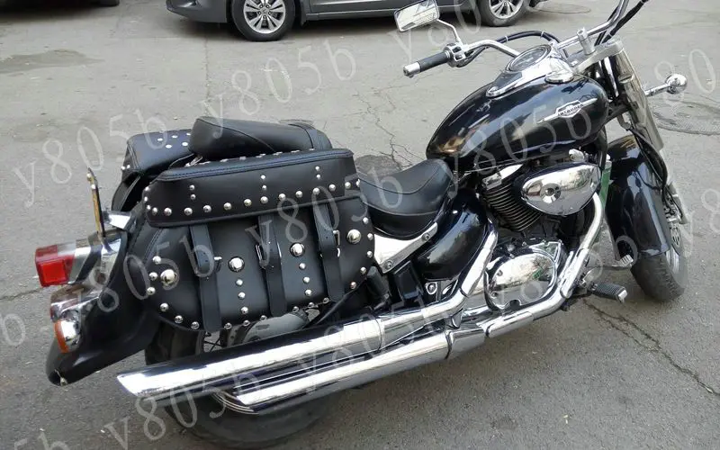 Черная Боковая Сумка с заклепками для Honda Yamaha Suzuki Kawasaki Sport Bobber Custom Chopper Cruisers Street