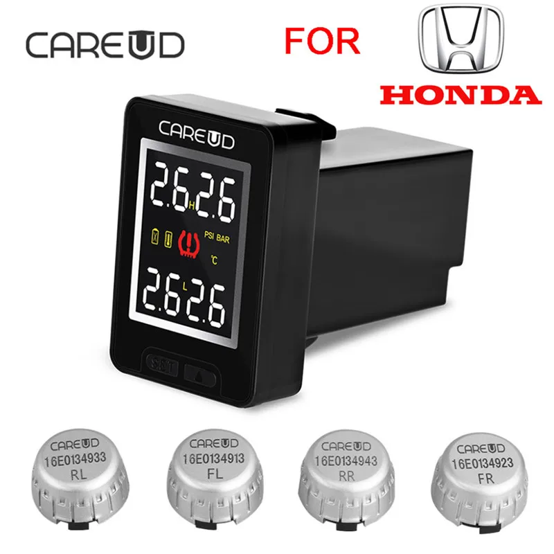 

CAREUD U912 Car Wireless TPMS Tire Pressure Monitoring System with 4 External Sensors LCD Display Embedded Monitor For Honda