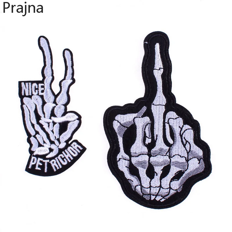 

Prajna Morale Cross Skull Patch Punk Rock Patch Stalker Finger Hand Iron On Patches Biker Embroidery Patches For Clothes Badges