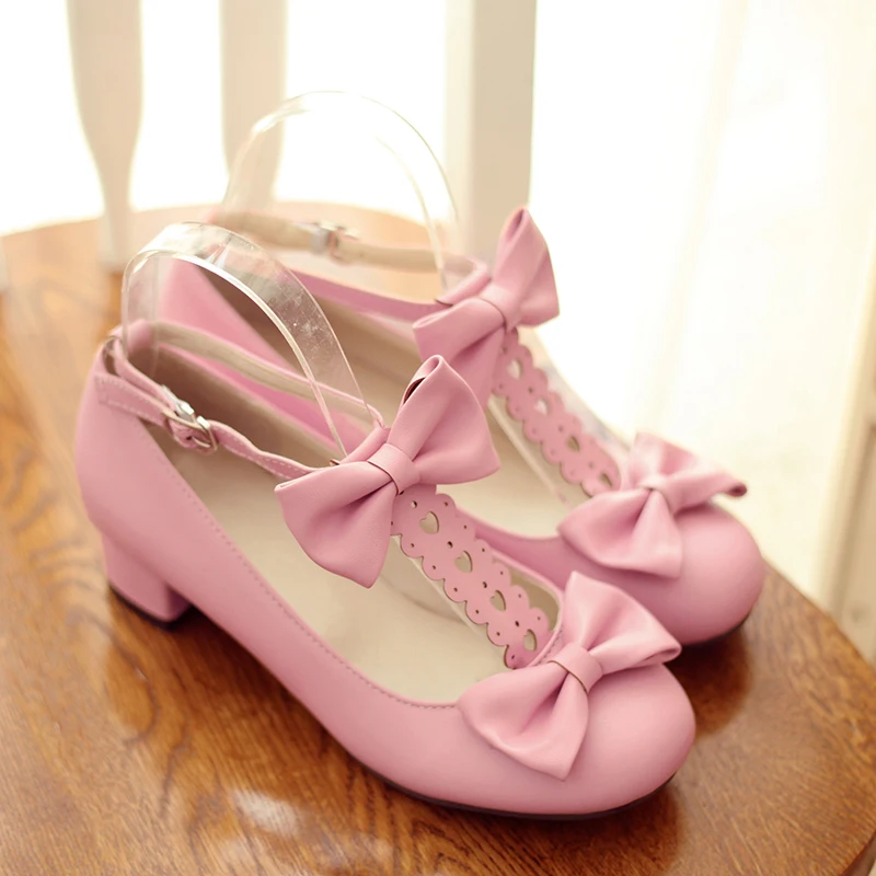 Новинка; Милая женская обувь для учащихся в стиле Лолиты с японским бантом на толстой подошве; цвет черный, бежевый, розовый; обувь на среднем каблуке 3,8 см; большие размеры 31-43
