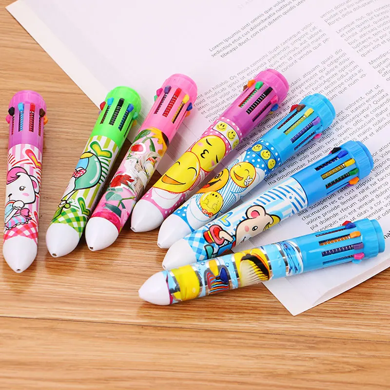 (2pcs/Lot)0.5mm 10 Ball Pen Learning Pen Office Pen Multifunction Colored Pencil School Writing Stationery canvas pen curtain bag for pens pencil small case pouches bulk cases multifunction colored organizer