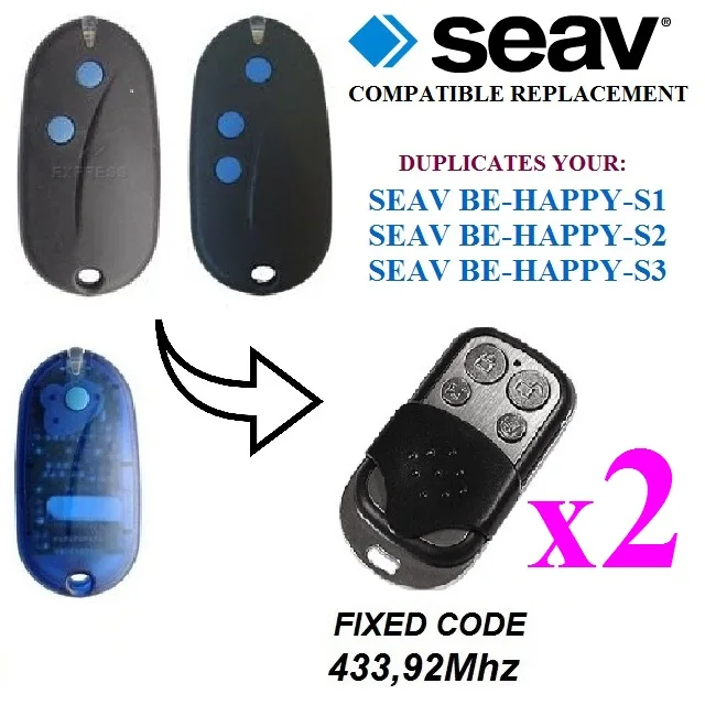 

2PCS SEAV BE-HAPPY-S1/S2/S3 Remote Control Duplicator 4-Channel 433.92MHz Fixed Code Gate Opener