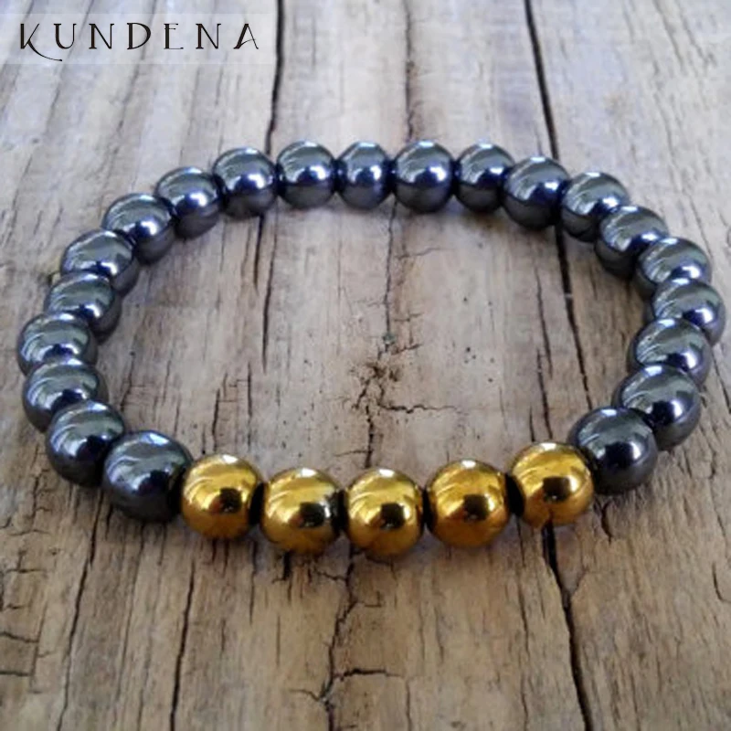 Heavy Bead Stretch Bracelet For Men Golden Black Non Hematite