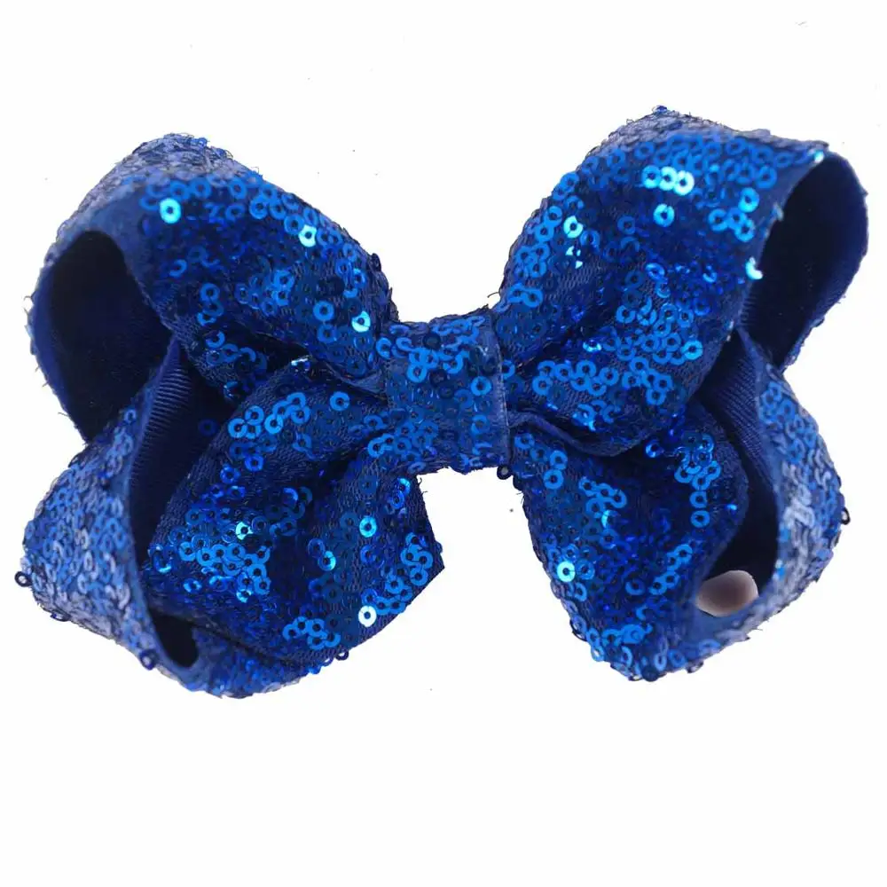 BLUE 5 дюймов блесток заколки для девочек Радужный Блеск корсажная лента, бант для волос с зажимами ручной работы Детские аксессуары для волос - Цвет: BLUE