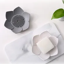 Гибкая силиконовая Ванная комната душа мыло коробочка, мыльница: отделение для хранения слива лоток держатель цветок в водонепроницаемом Non-slip жидкого мыла или ополаскивателя для серо-белый