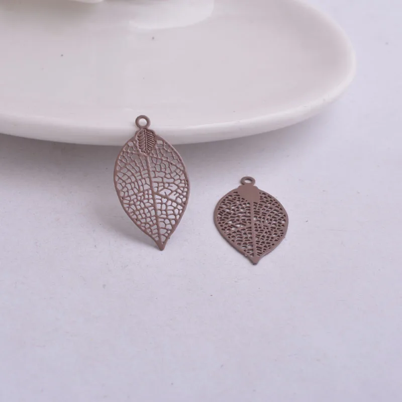 Set of 50 Painted Brass Leaf Charms - Elegant Filigree Pendants