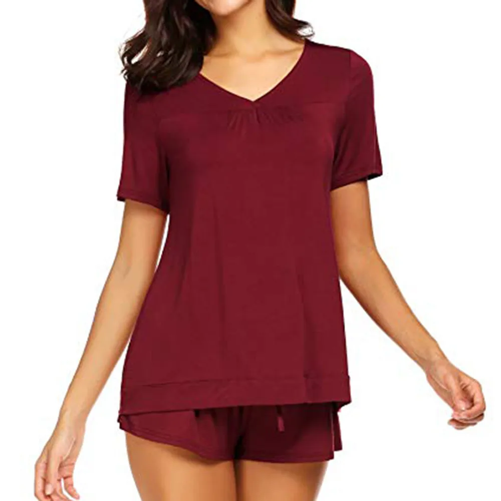 YOUYEDIAN Women's Casual Solid Shorts Sleeve Ruffled T Shirt Sleepwear ...