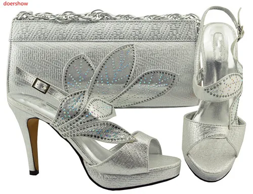 

doershow Italian Shoes with Matching Bags for Women Nigerian Women Wedding Shoes and Bag Set Decorated with Rhinestones SFG1-28