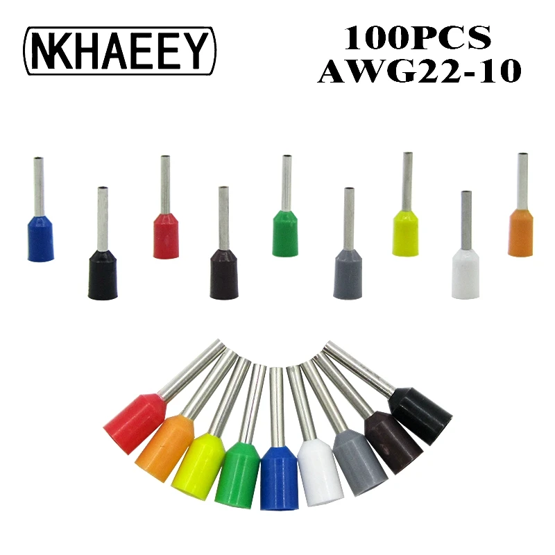 

100pcs/Pack E0508 E7508 E1008 E1508 E2508 Insulated Ferrules Terminal Block Cord End Wire Connector Electrical Crimp Terminator