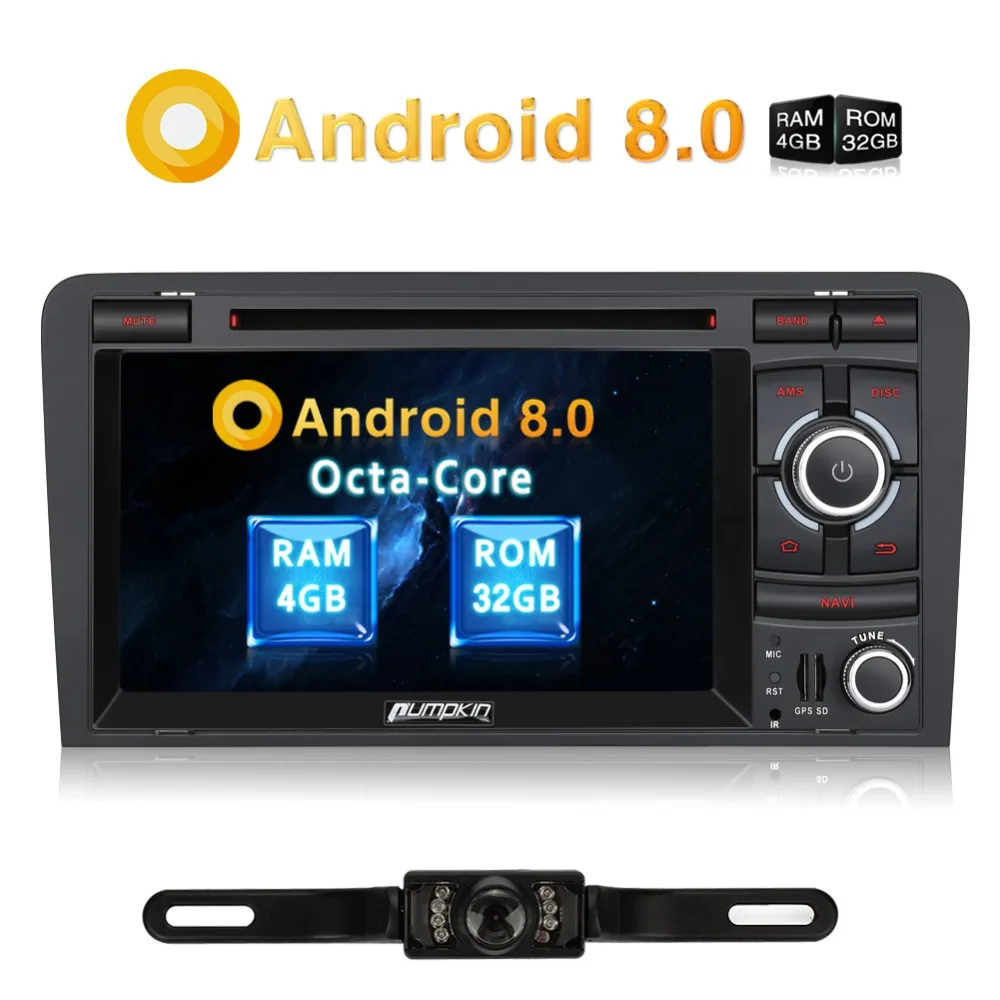 

Pumpkin 2 Din 7'' Android 8.0 Car Multimedia DVD Player GPS Navigation Bluetooth Car Radio Wifi Autoradio For Audi A3 2003-2011