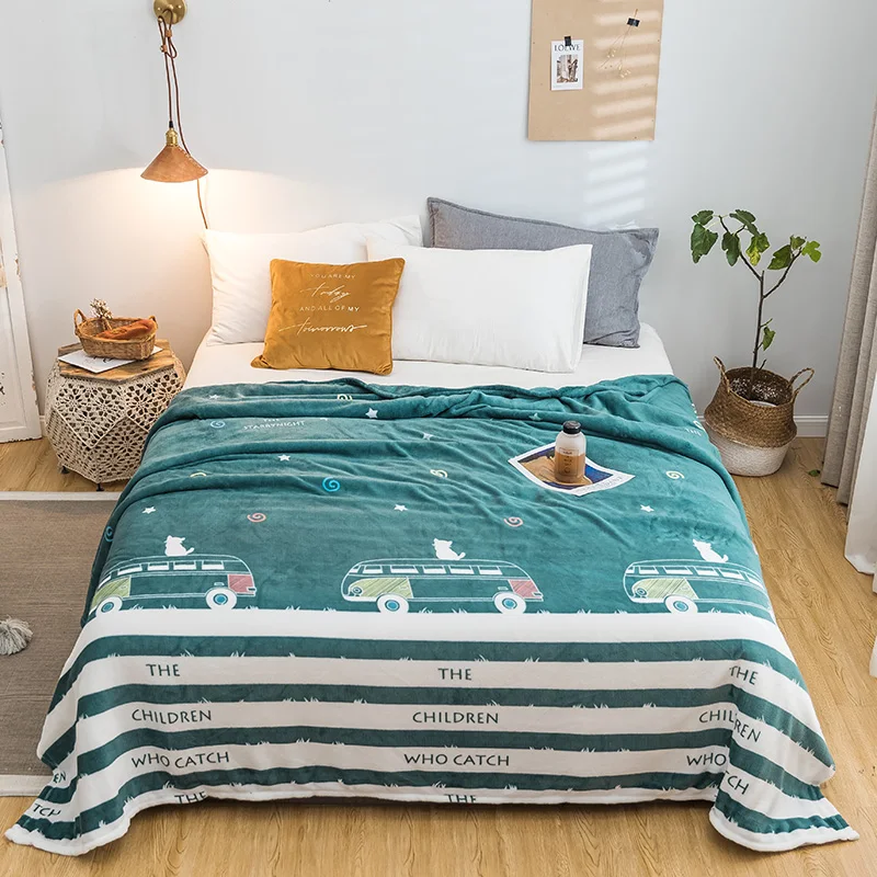 

Bus bedspread blanket 200x230cm High Density Super Soft Flannel Blanket to on for the sofa/Bed/Car Portable Plaids