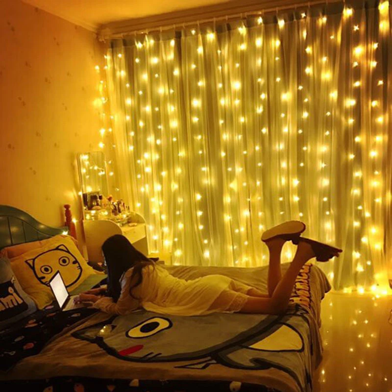 3x3m Led Window Curtain String Lights 300 Led Christmas Lights For Wedding Party Garden Bedroom Wall Decorations With Remote Usb Led String Aliexpress