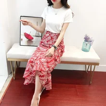 Винтаж Высокая Талия Миди-юбки нерегулярный Для женщин юбка Sexy Тонкий диких Для женщин юбка Повседневное Шифоновая юбка Для женщин s