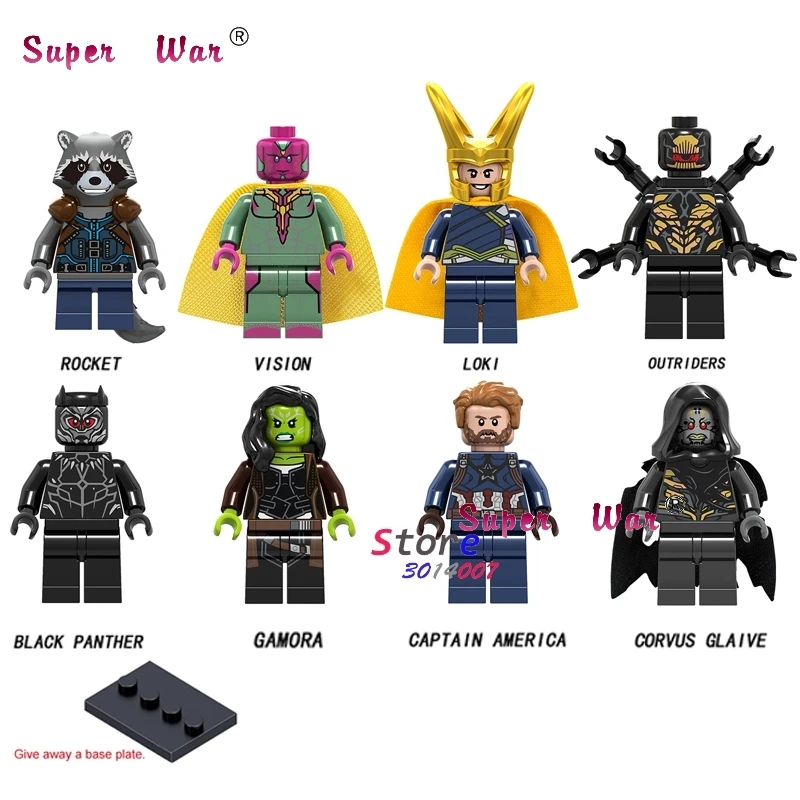 

50pcs Marvel Avengers Infinity War Captain America Black Panther Vision Rocket Loki Gamora outrider Figure building blocks toys