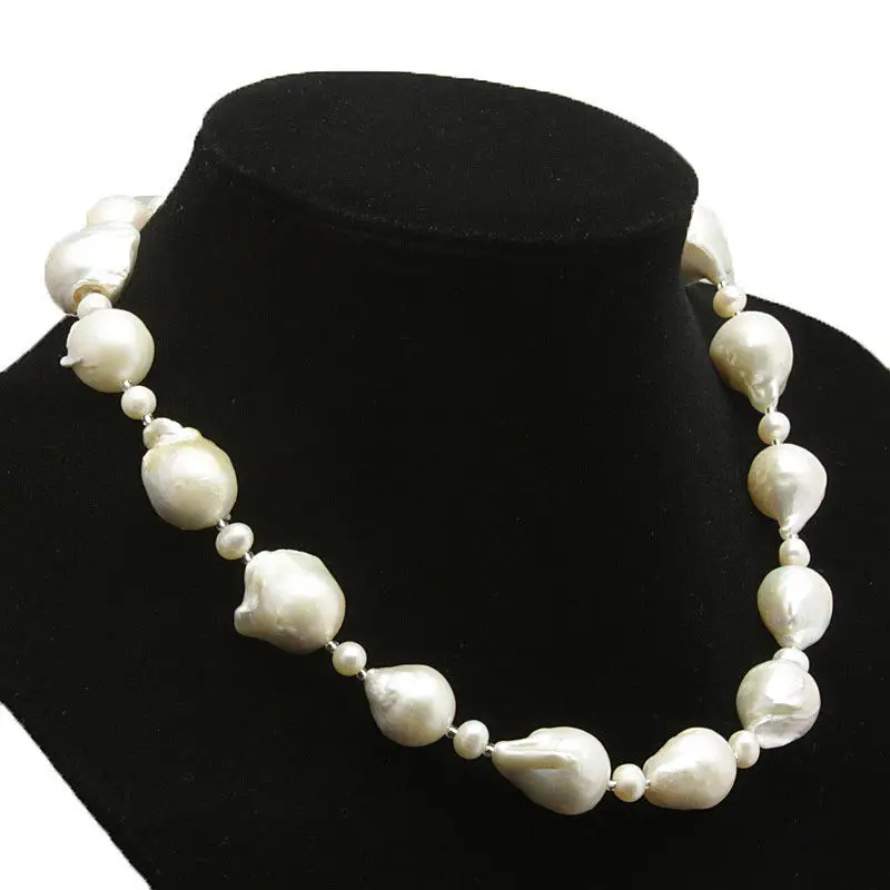 

xiuli 001850 beautiful White Cultured Fresh Water Pearl 21mm Baroque pearl necklace