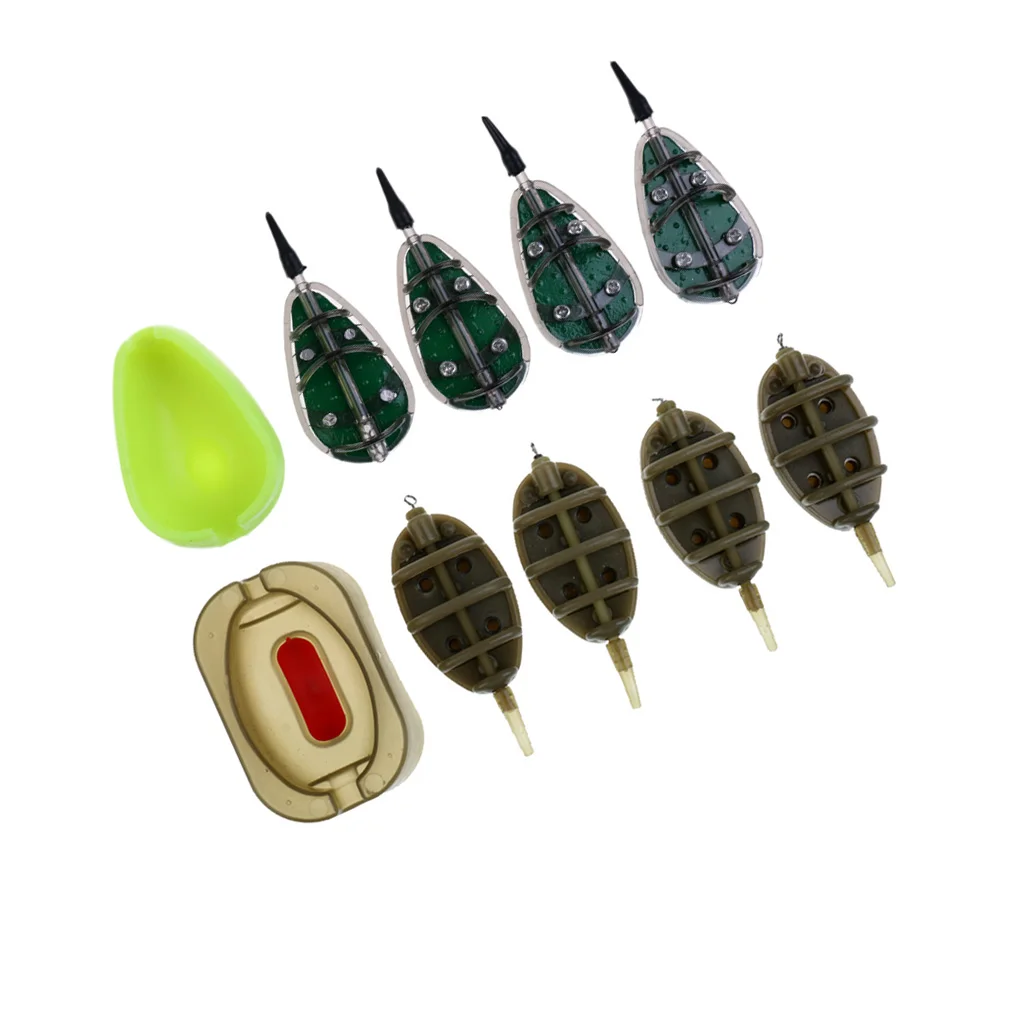 2 Sets Carp Fishing Feeder Set Lead Sinker Fishing Bait Cage & Quick Release Method Mould Fishing Bait Cage