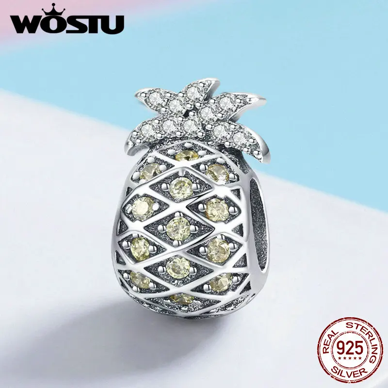 

WOSTU Genuine 100% 925 Sterling Silver Summer Pineapple Beads Fit Charm Bracelet & Necklace Pendant Fresh Silver Jewelry FIC936