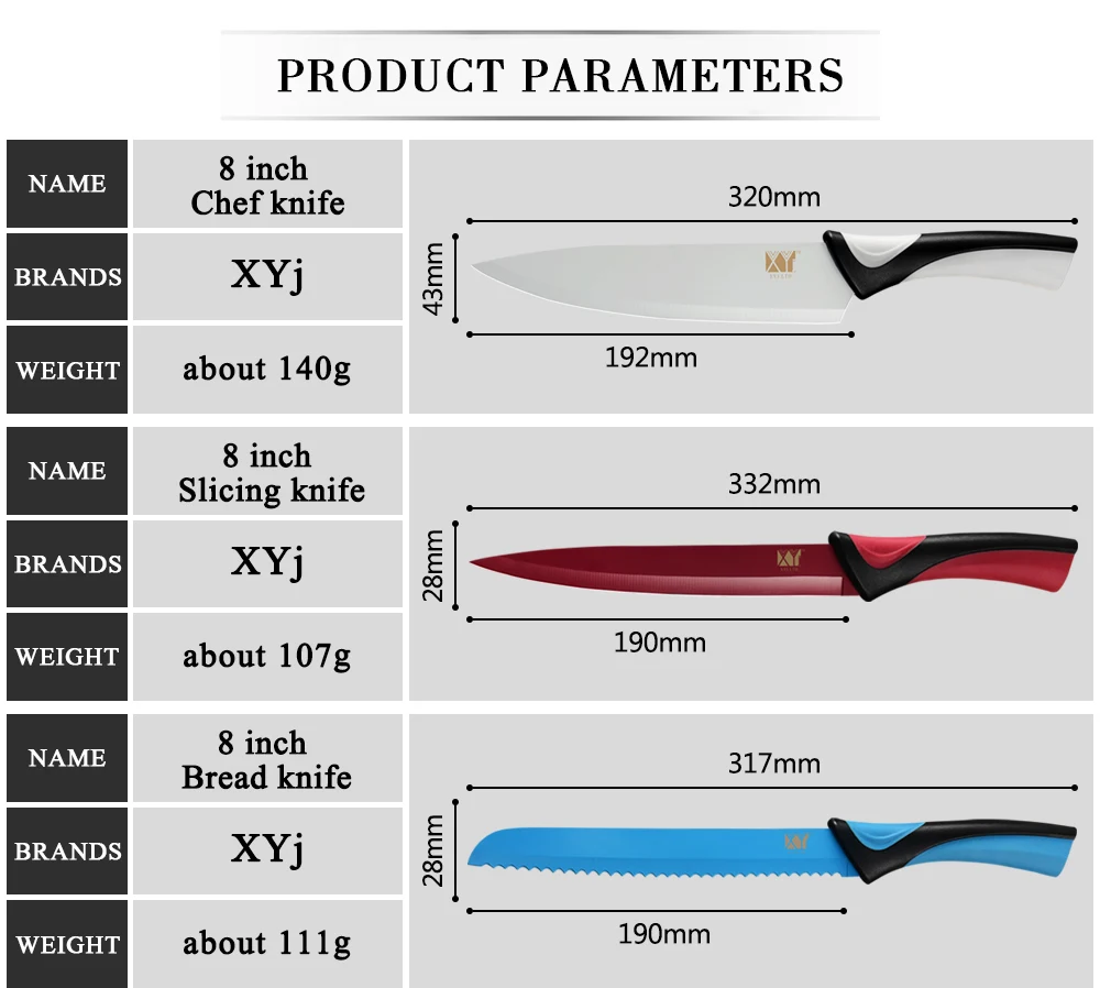 XYj набор кухонных ножей из нержавеющей стали, фантастический цветной нож шеф-повара для нарезки хлеба, нож для очистки овощей и нож сантоку, наборы столовых приборов