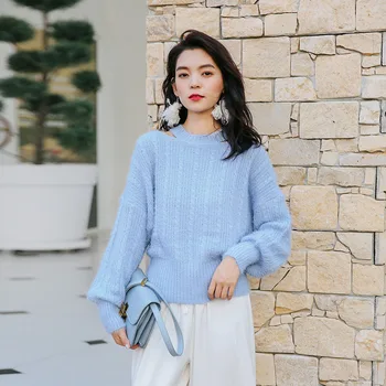 

Off Shoulder Knitted Sweater Female Casual Spring Winter Sweater Women Knit Blue Pullover Jumper Pull Femme Tops 2019 5Zc0259F