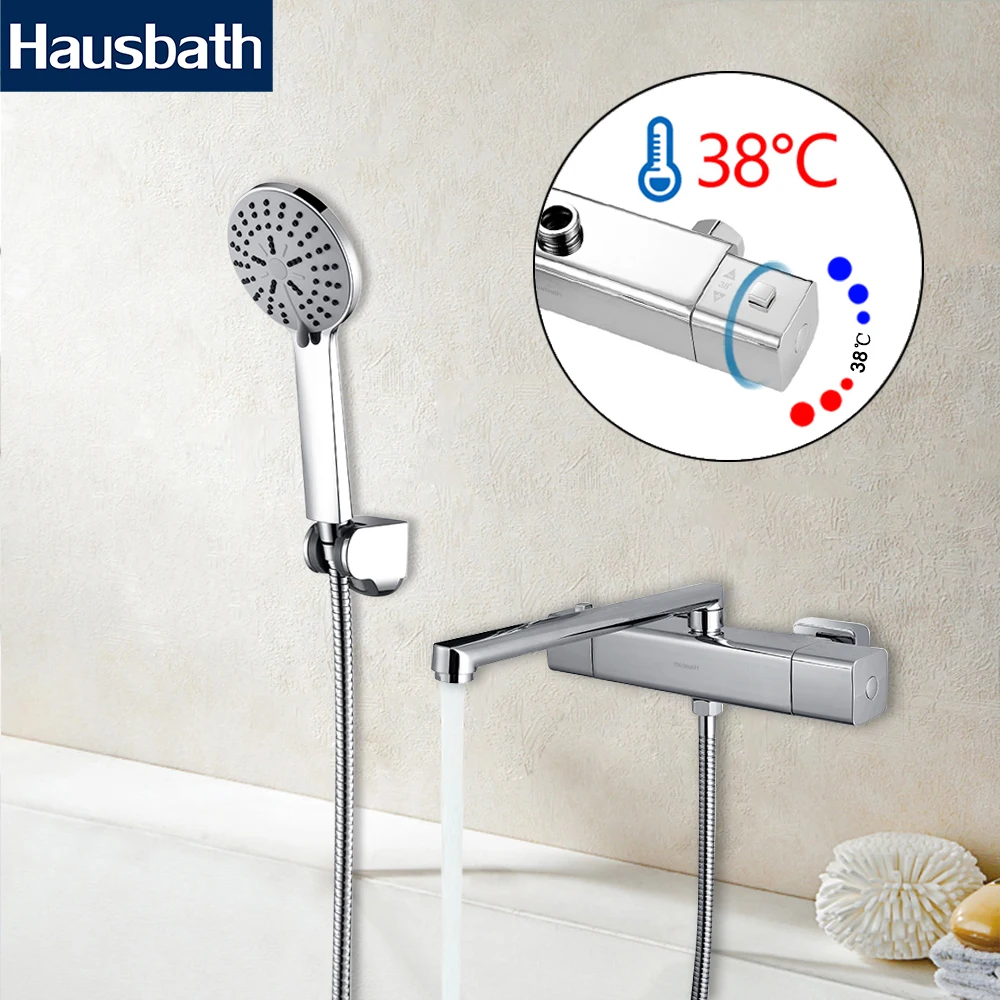 

Bathroom Thermostatic Shower Faucet Set With 5 Function Shower Head Durable Chrome Temperature Control Basin Mixer Tap