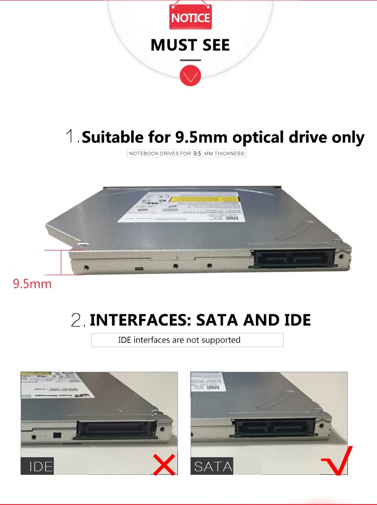 9,5 мм USB 2,0 SATA Внешний привод DVD CD DVD-Rom Чехол Коробка привода для ноутбука внешний портативный жесткий диск HDD корпус