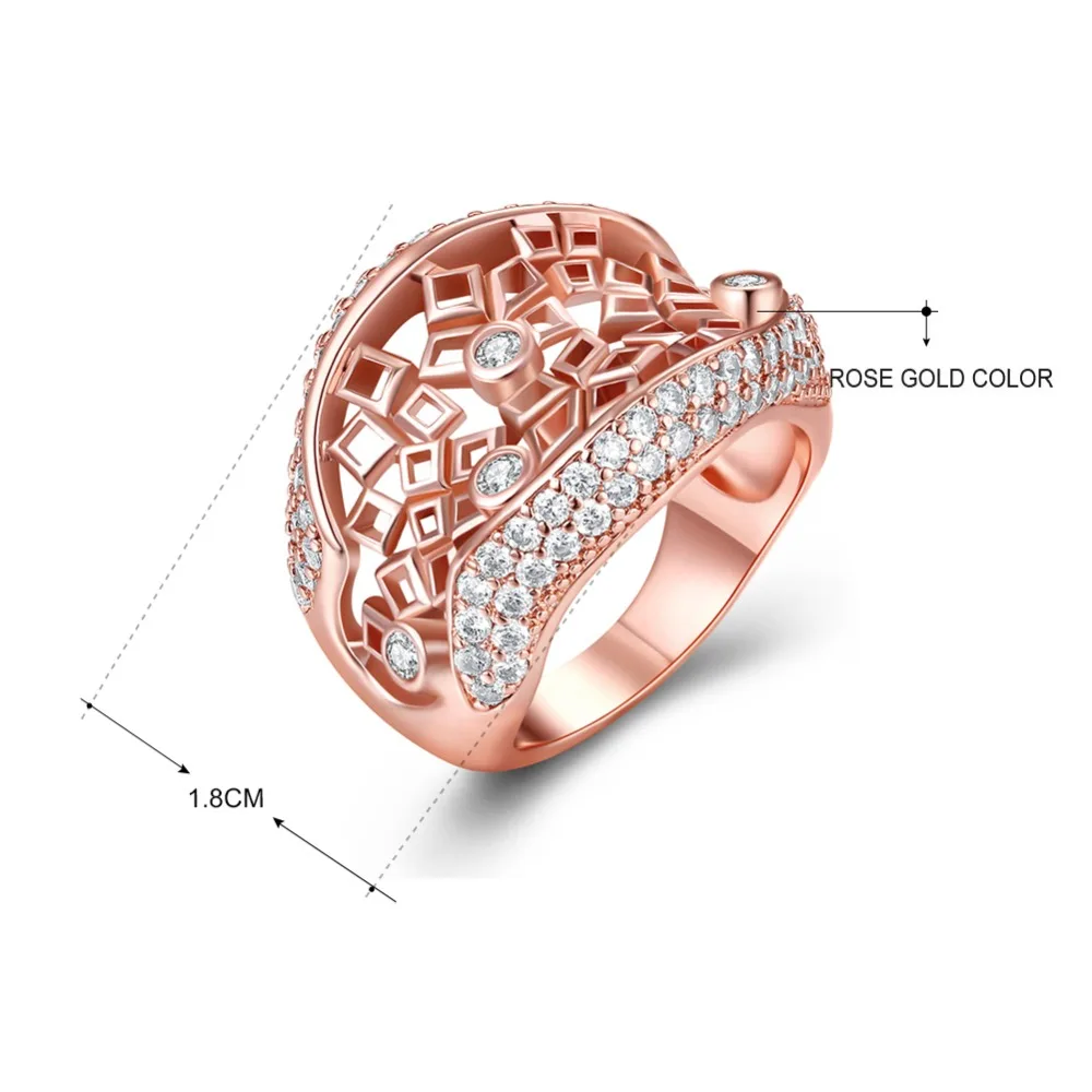 DreamCarnival 1989 New Hollow Square Fashion Jewelry White Zirconia Bijoux Rose Gold Color Moda Bague Rings for Women WA11450