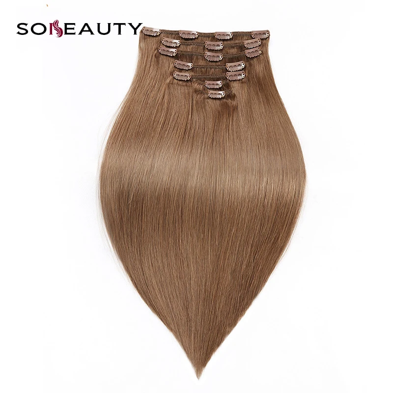 12 24 inch long 16 clips human hair extensions straight for women Real