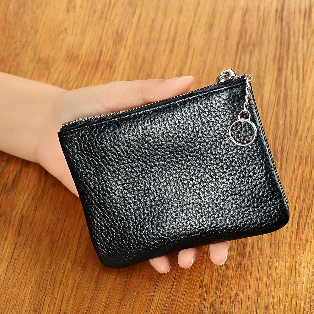 

Black Cow Leather Purse for Coins Mini Wallet for Girls Genuine Leather Coin Purse Women Fashion Zipper Small Key Bag