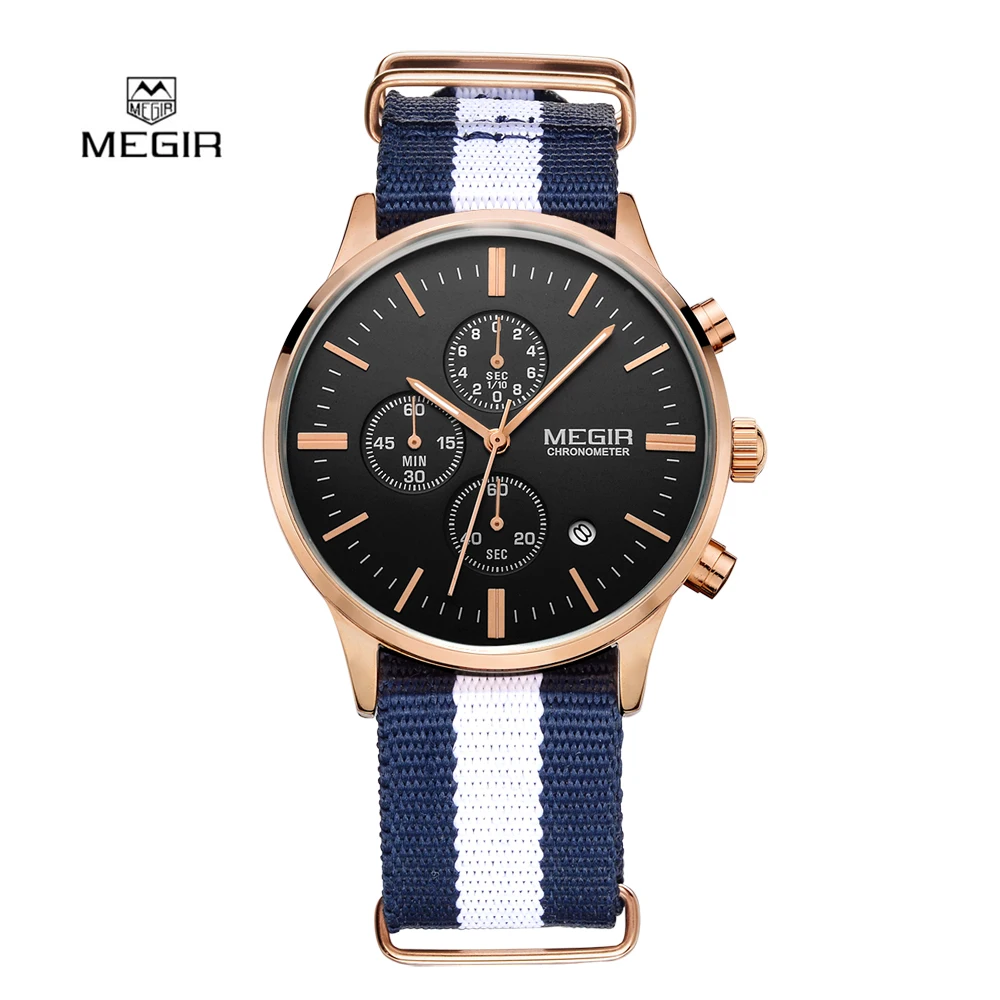 

Fashion Simple stylish Top Luxury brand MEGIR Watches Men Chronograph Canvas band Quartz-watch thin Dial Clock Man 2011 Relogio