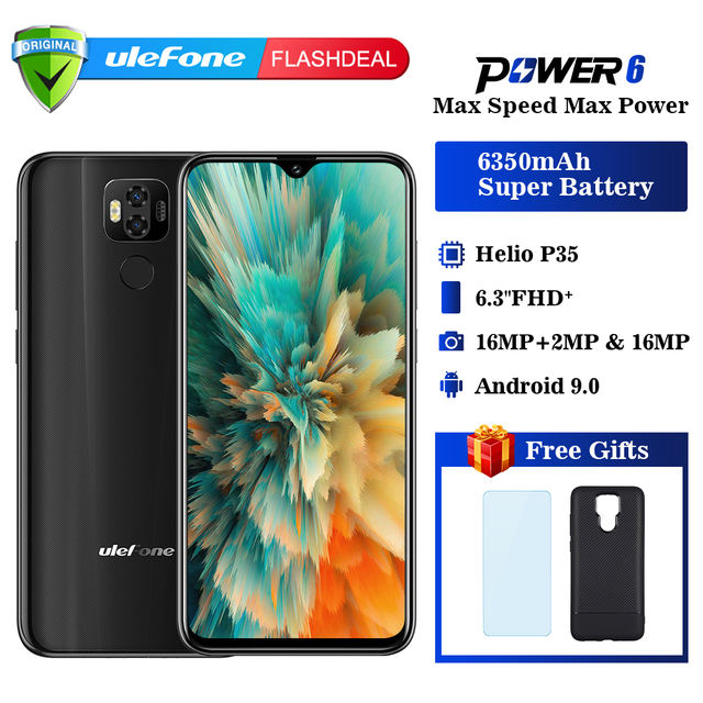 Ulefone power 6 Smartphone Android 9.0 Helio P35 Octa-core 6350mah 6.3″ 4GB 64 GB 16MP face ID NFC 4G LTE Global Mobile Phones