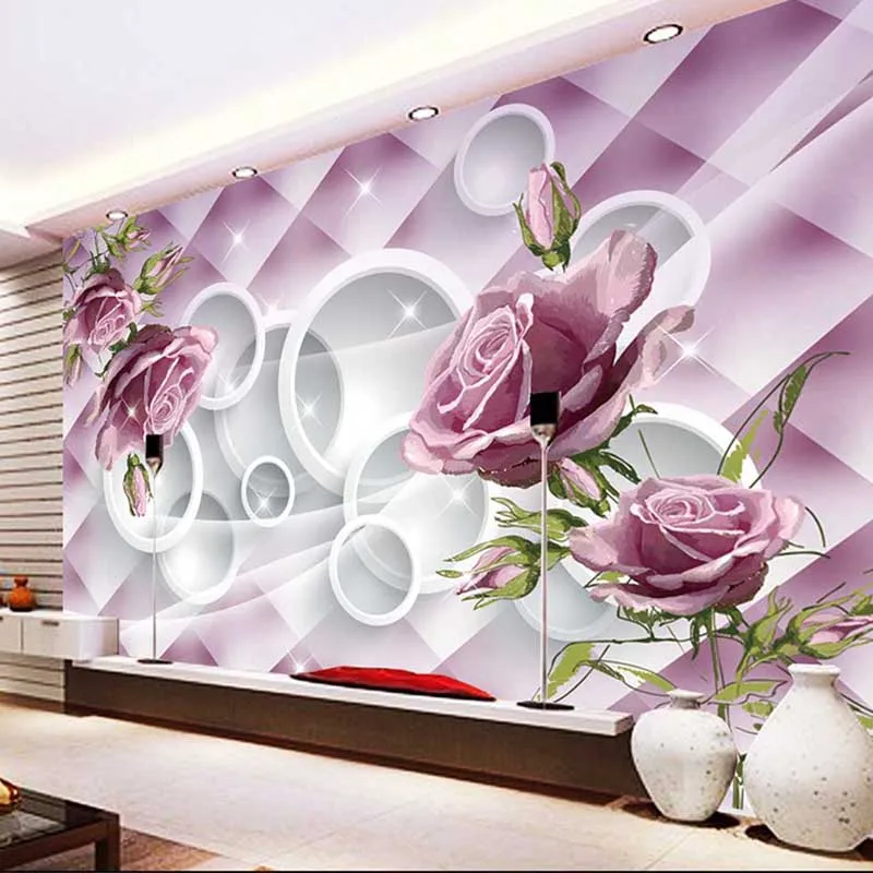 Photo Customize size 3D Rose Flowers Mural Wallpaper ...