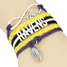Бесконечная любовь Ravens браслет футбольная команда Шарм Воск Кожа обертывание мужской браслет и браслеты для женщин ювелирные изделия