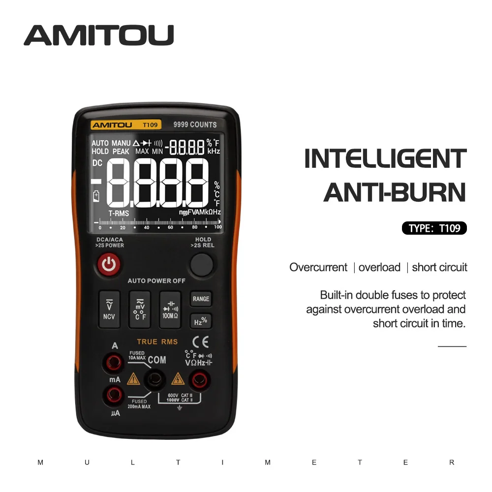 AMITOU T109 мультиметр цифровой 9999 отсчетов транзистор тестер rm409b multimeter esr метр