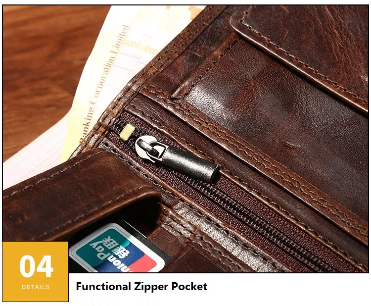 MJ Genuine Leather Men's Short Wallet Retro Bi-Fold Leather Wallet Card Holder Male Purse Coin Pocket ID Window Photo Position (11)