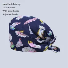 2017 Hospital Woman Man Doctor Surgical Hat Long Short Hair Adjustable Fresh Printing Cap Nurse Scrub Cap Medical Fabric,M13
